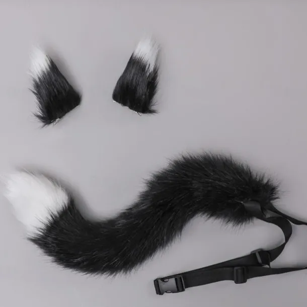 Carnival Bendable Hair Clips Adjustable Dance Party Cosplay Imitation Fur Fox Tail and Clip Ears Kit for Carnival Party Costume Accessories