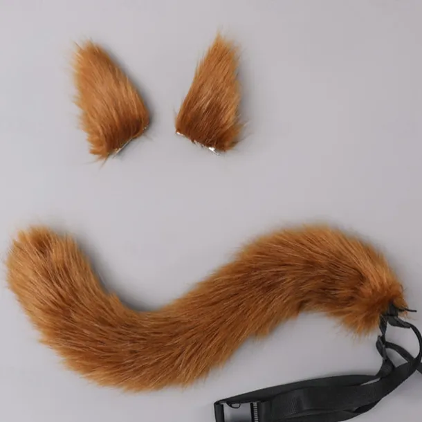 Carnival Bendable Hair Clips Adjustable Dance Party Cosplay Imitation Fur Fox Tail and Clip Ears Kit for Carnival Party Costume Accessories