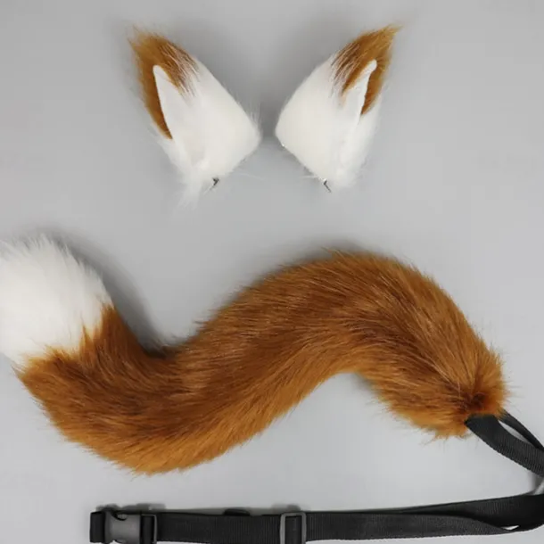 Carnival Bendable Hair Clips Adjustable Dance Party Cosplay Imitation Fur Fox Tail and Clip Ears Kit for Carnival Party Costume Accessories