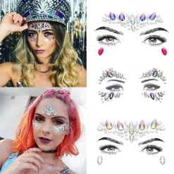 CARNIVAL Facial Tattoo Stickers With Crystal Diamond Stickers Dance Music Water-saving Diamond Face Stickers Decorative Acrylic Diamond Face Stickers