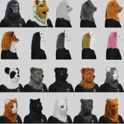 Carnival Mouth Opening Animal Headgear Funny Mask Wolf Dog Head Tiger Gorilla Headgear Makeup Ball Halloween Props