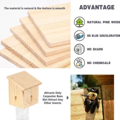 Carpenter Bee Trap for Outside - Pentroof Style Nature Hanging Wood Carpenter Bee Traps Outdoor - Insect Traps with Removable Vault (1 Pack)