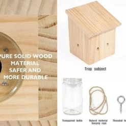 Carpenter Bee Trap for Outside - Pentroof Style Nature Hanging Wood Carpenter Bee Traps Outdoor - Insect Traps with Removable Vault (1 Pack)