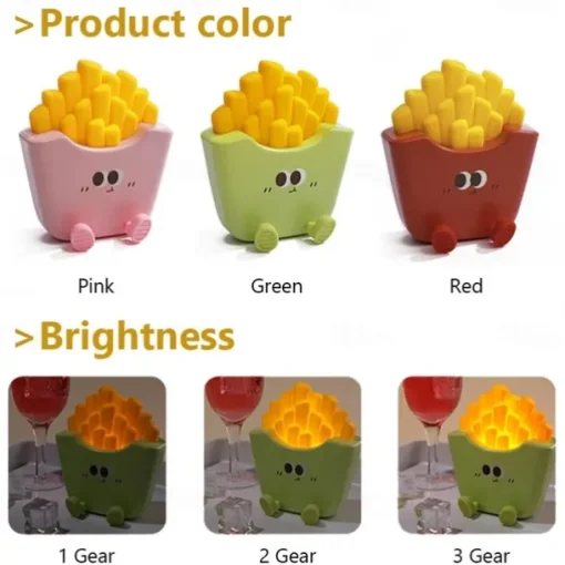 Cartoon Creative French Fries Night Light USB Rechargeable Touch Control Night Lamp Desktop Ornaments for Kid's Birthday Gift 1PC