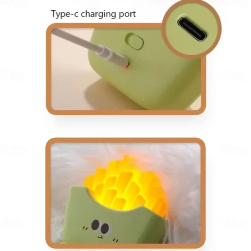 Cartoon Creative French Fries Night Light USB Rechargeable Touch Control Night Lamp Desktop Ornaments for Kid's Birthday Gift 1PC