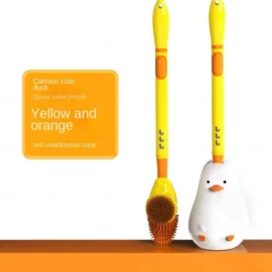 Cartoon Duck Plus Liquid Spray Toilet Brush Household Cleaning No Dead Angle With Base Wall-Mounted Long Handle Toilet Brush