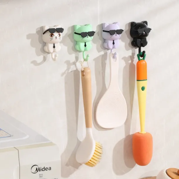 Cartoon Stretchable Cat Wall Hook, Creative Strong Adhesive Hooks, No-Drill Wall Mounted Organizer for Entryway