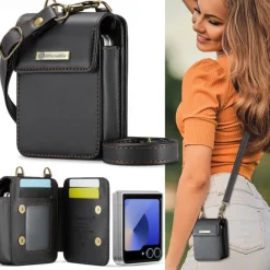 CaseMe Luxury Universal Case for Samsung Z Flip 6 5 MOTO Flip Hot Selling Shoulder Wristrap Magnetic Leather Universal Phone Bag