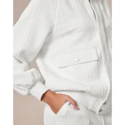 Casual Crew Neck Textured Raglan Sleeve Bomber Jacket