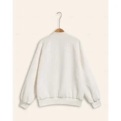 Casual Crew Neck Textured Raglan Sleeve Bomber Jacket