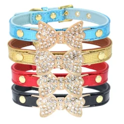Cat Dog Collar Adjustable / Retractable Rhinestone Bowknot