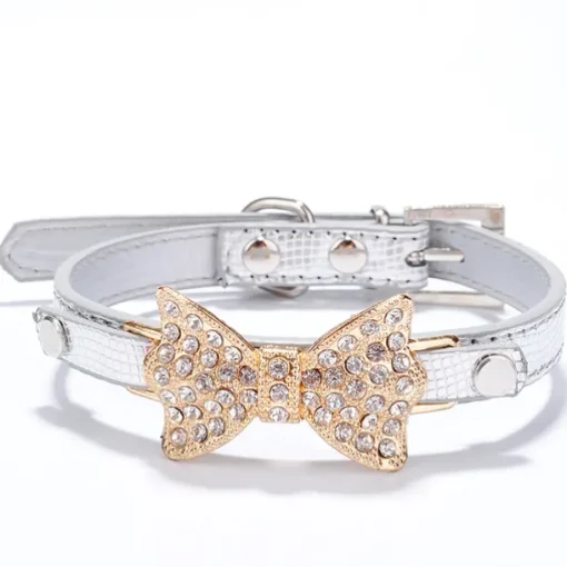 Cat Dog Collar Adjustable / Retractable Rhinestone Bowknot