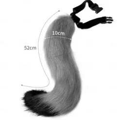 Cat Ears and Wolf Fox Animal Tail Cosplay Costume Faux Fur Hair Clip Headdress Halloween Leather Headband Gloves Tail Set