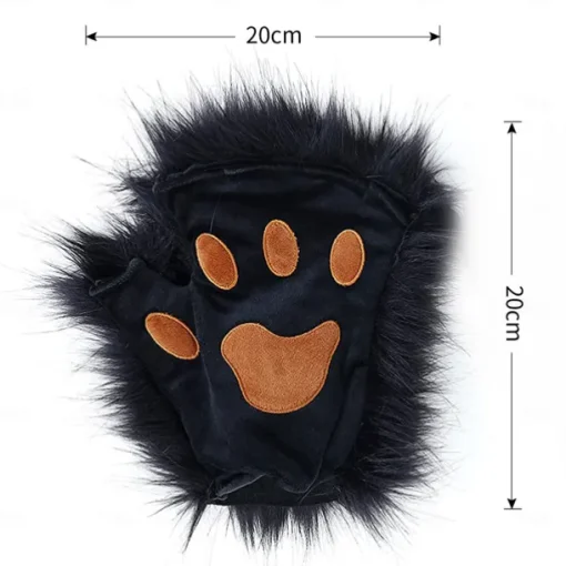 Cat Ears and Wolf Fox Animal Tail Cosplay Costume Faux Fur Hair Clip Headdress Halloween Leather Headband Gloves Tail Set