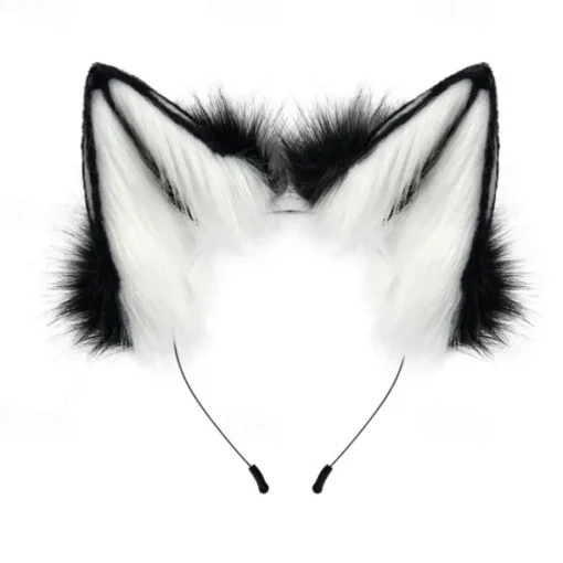 Cat Ears and Wolf Fox Animal Tail Cosplay Costume Faux Fur Hair Clip Headdress Halloween Leather Headband Gloves Tail Set