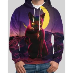 Cat Hoodie Pullover Halloween 3D Front Pocket Graphic For Couple's Men's Women's Adults' Halloween Carnival Masquerade 3D Print Party Casual Daily