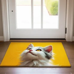 Cat Yellow Doormat Non-Slip Oil Proof Rug Indoor Outdoor Mat Bedroom Decor Bathroom Mat Entrance Rug Door Mat