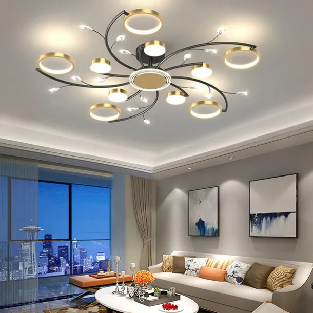 Ceiling Chandelier 10 Heads Mid Century Pendant Lighting, Ceiling Light Fixture Semi Flush Mount, Pendant Light Fixture for Living Room Kitchen Bedroom 110-240V ONLY DIMMABLE with REMOTE CONTROL