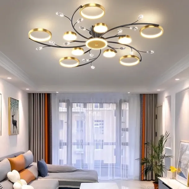 Ceiling Chandelier 10 Heads Mid Century Pendant Lighting, Ceiling Light Fixture Semi Flush Mount, Pendant Light Fixture for Living Room Kitchen Bedroom 110-240V ONLY DIMMABLE with REMOTE CONTROL
