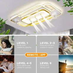 Ceiling Fan with Light 3 Spotlight App & Remote Control 101cm Dimmable 6 Wind Speeds Modern Ceiling Fan for Bedroom, Living Room 110-240V