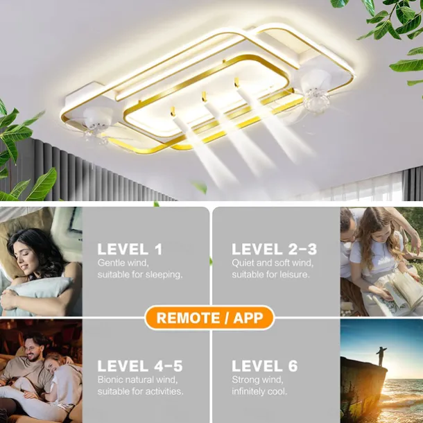 Ceiling Fan with Light 3 Spotlight App & Remote Control 101cm Dimmable 6 Wind Speeds Modern Ceiling Fan for Bedroom, Living Room 110-240V