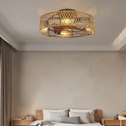 Ceiling Fan with Light and Remote, 20" Cage Low Profile Bladeless Farmhouse Flush Mount Boho Ceiling Fans Light, Enclosed Industrial Ceiling Fan 6 Speed Reversible w/ 4 Bulbs.