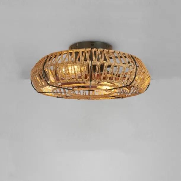 Ceiling Fan with Light and Remote, 20" Cage Low Profile Bladeless Farmhouse Flush Mount Boho Ceiling Fans Light, Enclosed Industrial Ceiling Fan 6 Speed Reversible w/ 4 Bulbs.