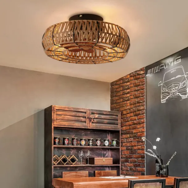 Ceiling Fan with Light and Remote, 20" Cage Low Profile Bladeless Farmhouse Flush Mount Boho Ceiling Fans Light, Enclosed Industrial Ceiling Fan 6 Speed Reversible w/ 4 Bulbs.