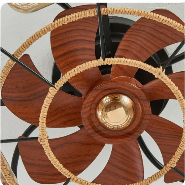 Ceiling Fan with Light and Remote, 20" Cage Low Profile Bladeless Farmhouse Flush Mount Boho Ceiling Fans Light, Enclosed Industrial Ceiling Fan 6 Speed Reversible w/ 4 Bulbs.