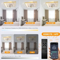 Ceiling Fan with Light App & Remote Control 50cm 3-Light Dimmable 6 Wind Speeds Modern Ceiling Fan for Bedroom, Living Room, Small Room 110-240V