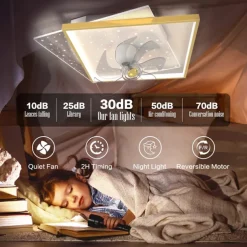 Ceiling Fan with Light App & Remote Control 50cm 3-Light Dimmable 6 Wind Speeds Modern Ceiling Fan for Bedroom, Living Room, Small Room 110-240V