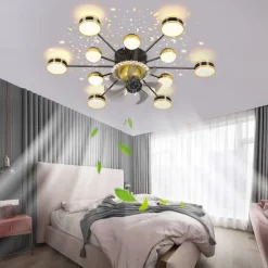 Ceiling Fan with Light App & Remote Control 102 cm Dimmable 6 Wind Speeds Sputnik Design Projection Modern Ceiling Fan for Bedroom, Living Room, Small Room 110-240V