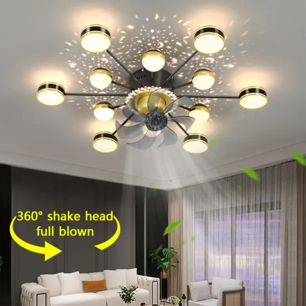 Ceiling Fan with Light App & Remote Control 102 cm Dimmable 6 Wind Speeds Sputnik Design Projection Modern Ceiling Fan for Bedroom, Living Room, Small Room 110-240V