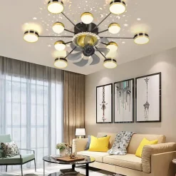 Ceiling Fan with Light App & Remote Control 102 cm Dimmable 6 Wind Speeds Sputnik Design Projection Modern Ceiling Fan for Bedroom, Living Room, Small Room 110-240V