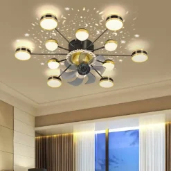 Ceiling Fan with Light App & Remote Control 102 cm Dimmable 6 Wind Speeds Sputnik Design Projection Modern Ceiling Fan for Bedroom, Living Room, Small Room 110-240V