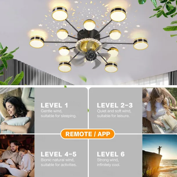 Ceiling Fan with Light App & Remote Control 102 cm Dimmable 6 Wind Speeds Sputnik Design Projection Modern Ceiling Fan for Bedroom, Living Room, Small Room 110-240V