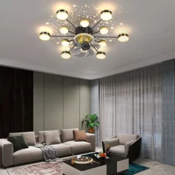 Ceiling Fan with Light App & Remote Control 102 cm Dimmable 6 Wind Speeds Sputnik Design Projection Modern Ceiling Fan for Bedroom, Living Room, Small Room 110-240V