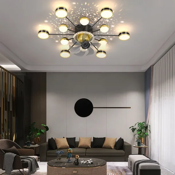 Ceiling Fan with Light App & Remote Control 102 cm Dimmable 6 Wind Speeds Sputnik Design Projection Modern Ceiling Fan for Bedroom, Living Room, Small Room 110-240V