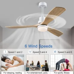 Ceiling Fan with Light App & Remote Control 105/130cm Dimmable 6 Wind Speeds Modern Ceiling Fan for Bedroom, Living Room, Small Room 110-240V