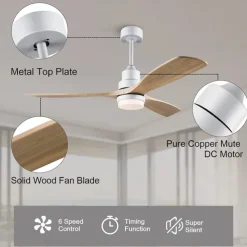 Ceiling Fan with Light App & Remote Control 105/130cm Dimmable 6 Wind Speeds Modern Ceiling Fan for Bedroom, Living Room, Small Room 110-240V