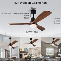 Ceiling Fan with Light App & Remote Control 105/130cm Dimmable 6 Wind Speeds Modern Ceiling Fan for Bedroom, Living Room, Small Room 110-240V