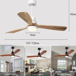 Ceiling Fan with Light App & Remote Control 105/130cm Dimmable 6 Wind Speeds Modern Ceiling Fan for Bedroom, Living Room, Small Room 110-240V