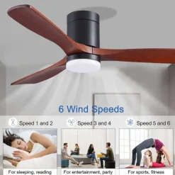 Ceiling Fan with Light Circle Design App & Remote Control Crystal 108cm Dimmable 6 Wind Speeds Modern Ceiling Fan for Bedroom, Living Room, Small Room 110-240V