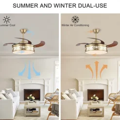 Ceiling Fan with Light Circle Design App & Remote Control Crystal 50cm Dimmable 6 Wind Speeds Modern Ceiling Fan for Bedroom, Living Room, Small Room 110-240V
