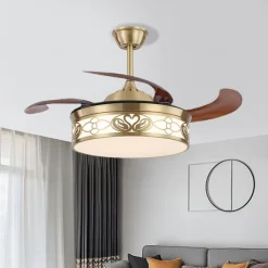 Ceiling Fan with Light Circle Design App & Remote Control Crystal 50cm Dimmable 6 Wind Speeds Modern Ceiling Fan for Bedroom, Living Room, Small Room 110-240V