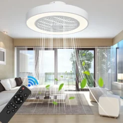 Ceiling Fan with Light 50cm 19.66in 30W*2 Macarone Safe Stepless Dimming Ceiling Fan Light Including Remote Control APP Control for Timed Six Speed Embedded Ceiling Fan with Light AC110V AC220V
