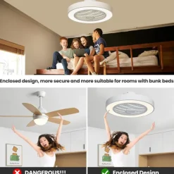 Ceiling Fan with Light 50cm 19.66in 30W*2 Macarone Safe Stepless Dimming Ceiling Fan Light Including Remote Control APP Control for Timed Six Speed Embedded Ceiling Fan with Light AC110V AC220V