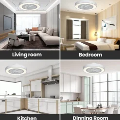 Ceiling Fan with Light 50cm 19.66in 30W*2 Macarone Safe Stepless Dimming Ceiling Fan Light Including Remote Control APP Control for Timed Six Speed Embedded Ceiling Fan with Light AC110V AC220V