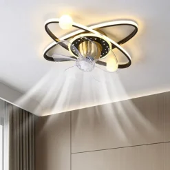 Ceiling Fan with Light Dimmable Circle Design Crystal 57cm 6 Wind Speeds Modern Ceiling Fan for Bedroom, Living Room App & Remote Control 110-240V