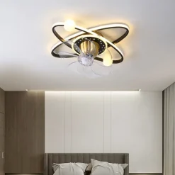 Ceiling Fan with Light Dimmable Circle Design Crystal 57cm 6 Wind Speeds Modern Ceiling Fan for Bedroom, Living Room App & Remote Control 110-240V